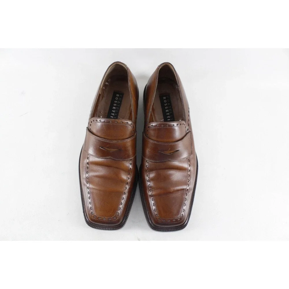 FRATELLI ROSSETTI BROWN‎ LEATHER SQUARE TOE PENNY LOAFERS MENS SIZE 9